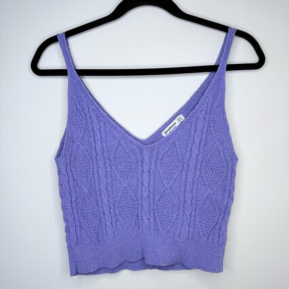 Stradivarius Lilac Cable Knit Cami Top Violet Knit Tank Made in Turkey Boutique - Picture 3 of 6